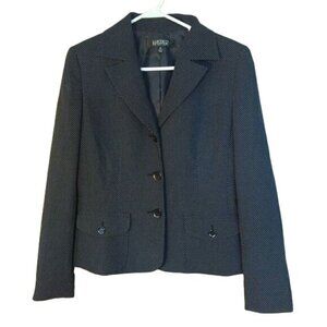 Kasper Jacket Womens 8 Black Gray Diamond Swiss Dot 3 Button Blazer